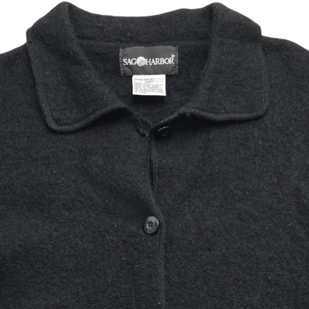 Sag Harbor Womens Black 100% Wool Button Front Collared Cardigan Sweater Small